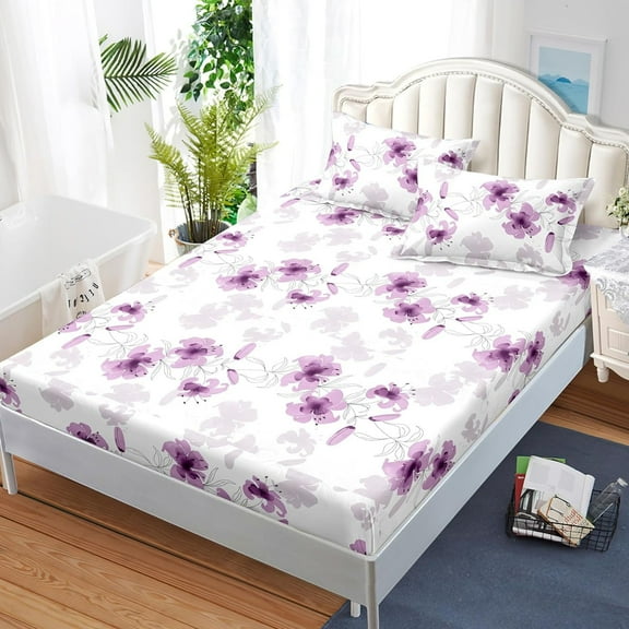 Twin Size Bed Sheets Set Deep Pockets - 3 pcs Floral Ultra Soft Microfiber Bed Sheets - Easy to Clean, Includes 1 Flat(39x75 in), 2 Pillowcases