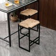 thumbnail image 2 of Syngar Bar Stools Set Of 2, Modern Bar Stools with Water Hyacinth Woven Seat, Indoor Backless Counter Height Bar Stools with Metal Leg and Footrest, Bar Height Stools for Kitchen, Cafe, living Room, 2 of 12
