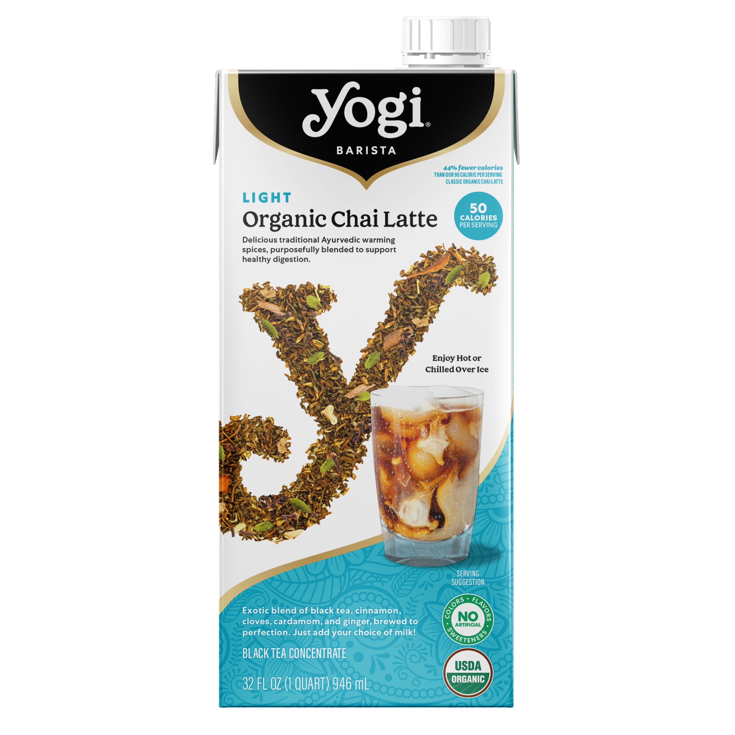 (2 pack) Yogi Barista Light Organic Chai Latte, Black Tea Concentrate, 32 fl oz Carton