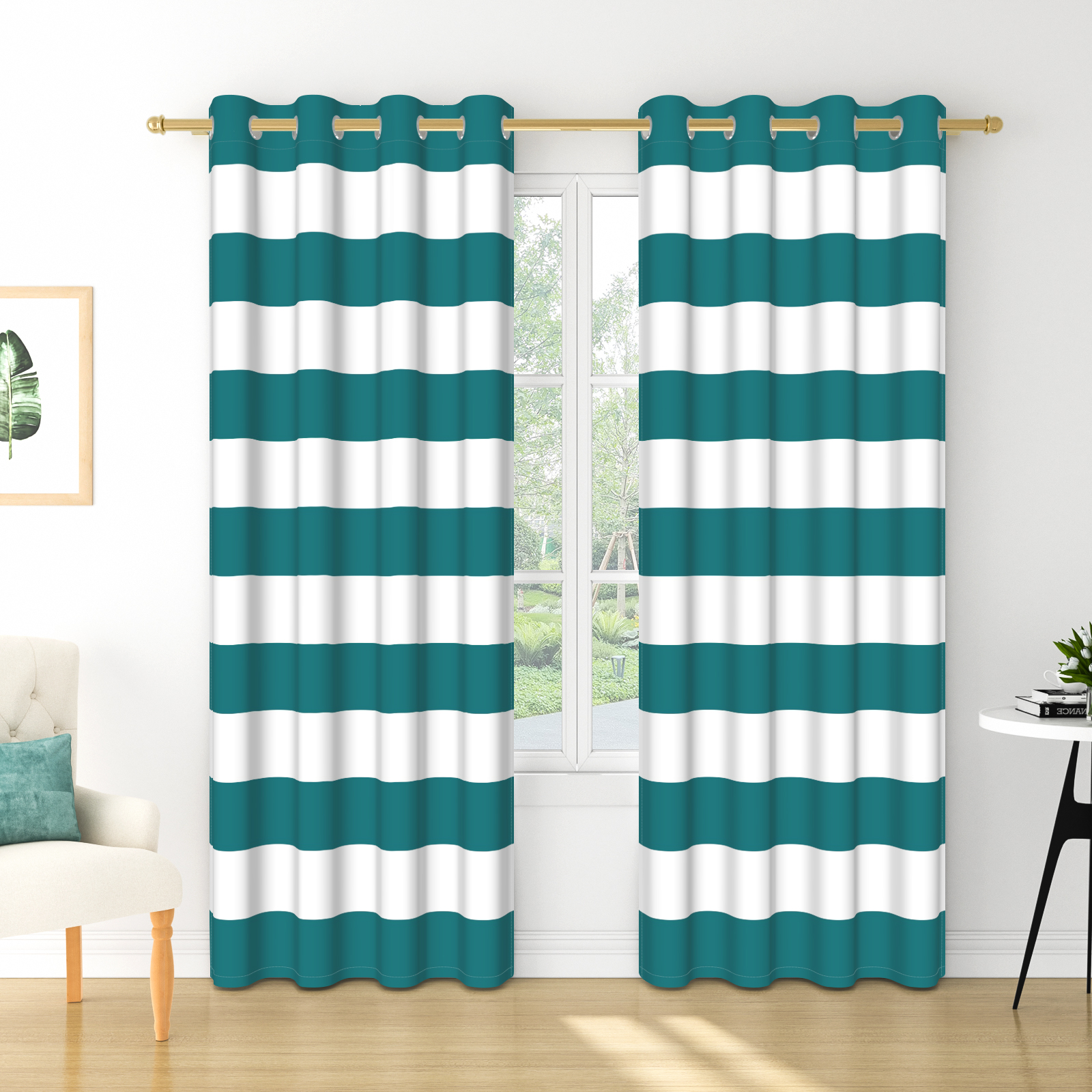Nanqianyi Dark Blue White Striped Blackout Curtains for Bedroom Living Room, 52"W x 63"L, Thermal Insulated Grommet Window Drapes 2 Panels