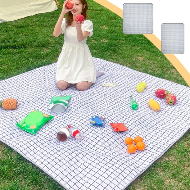 Colchoneta de picnic lavable para acampar al aire libre en la playa | Manta de algodón engrosado de 3 capas a prueba de humedad | Correa de cuero portátil | Resistente al desgarro