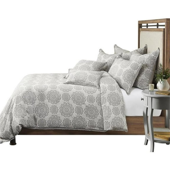 Michael Amini Reagan 7-piece Breathable Cotton Queen Duvet Set in Gray/Silver