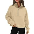 thumbnail image 2 of Qwertyu Womens Sweatshirts Half Zip Fleece Quarter Zipper Pullover Hoodies 2025 Mock Neck Fall Workout Jacket Khaki 2XL, 2 of 6