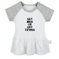 thumbnail image 1 of Get Milk Or Cry Trying Funny Dresses For Baby, Newborn Babies Skirts, Infant Princess Dress, 0-24M Kids Graphic Clothes (Gray Raglan Dresses, 6-12 Months), 1 of 5