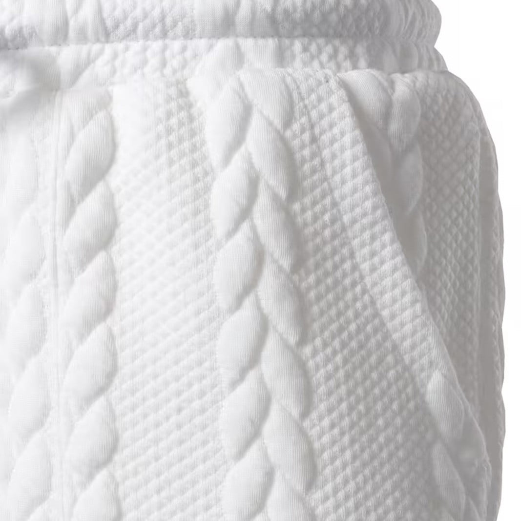 Men's Cable Knit Jacquard Casual Shorts 7-Inch, Elastic Waist Drawstring Textured Shorts with Side Pockets, Soft Breathable Summer Lounge Shorts White