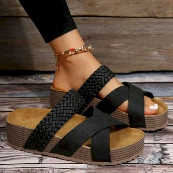 Women Sandals Casual Solid Color Braided Sole Beach Summer Comfortable