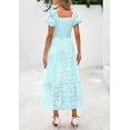 thumbnail image 3 of PRETTYGARDEN Summer Dresses for Women Eyelet Square Neck Puff Sleeve Smocked Wedding Guest Maxi Dress with Pockets, 3 of 9