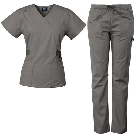 

Medgear 12-Pocket Women s Scrub Set with Silver Snap Detail & Contrast Trim Pewter 3X-Large