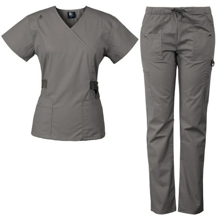 

Medgear 12-Pocket Women s Scrub Set with Silver Snap Detail & Contrast Trim Pewter 2X-Large