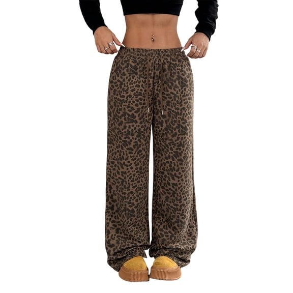 Yokua Women's straight-leg elastic waist Y2K style trousers with pockets