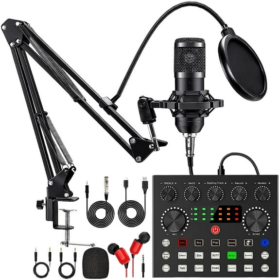 SHegdu Podcast Microphone Kit Equipment Bundle W/ BM800 Microphone V8 Sound Card,for Laptop Computer Vlog Living Broadcast Studio Recording Singing