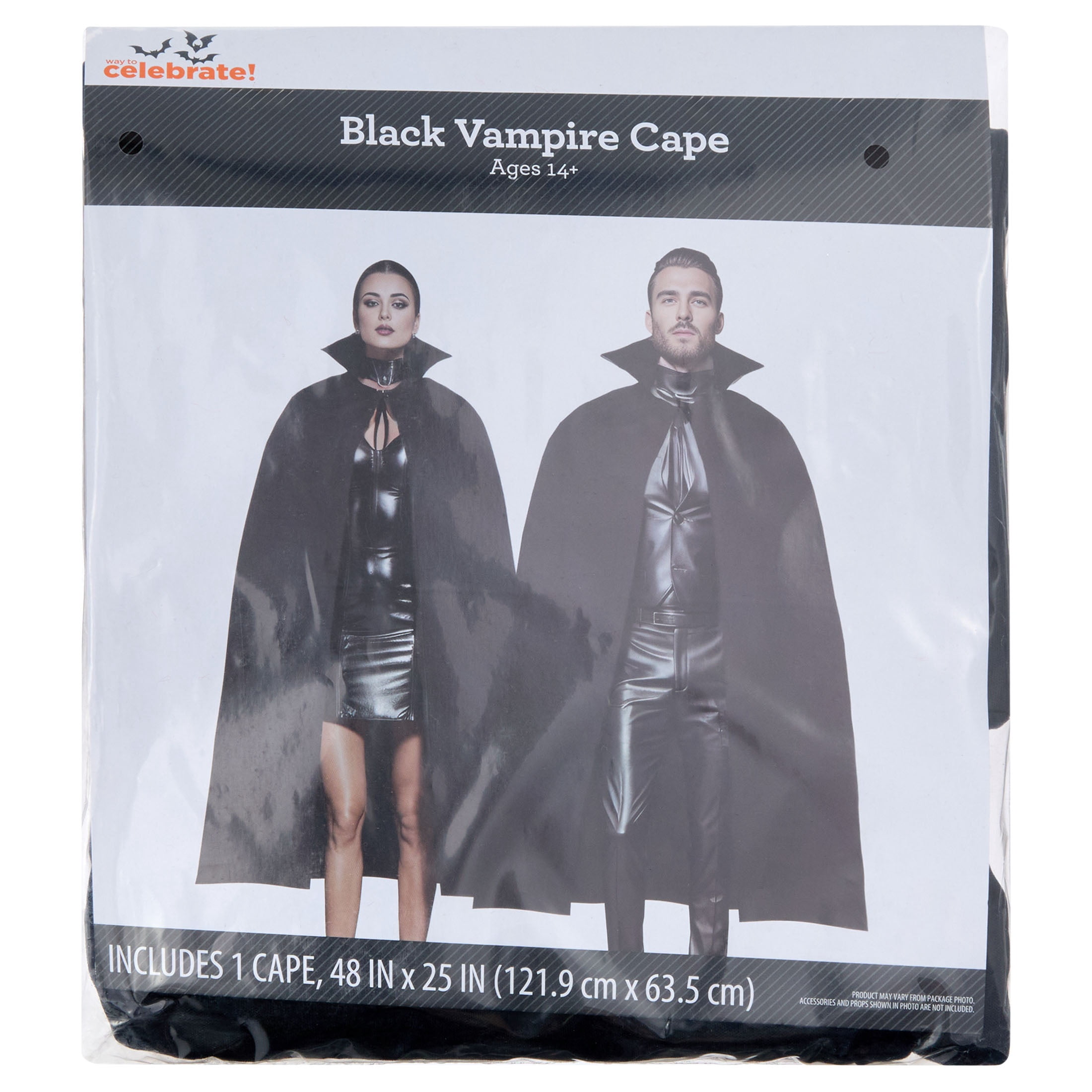 Vampire Cape Costume Accessory for Adults, Black, One Size, Halloween by Way To Celebrate