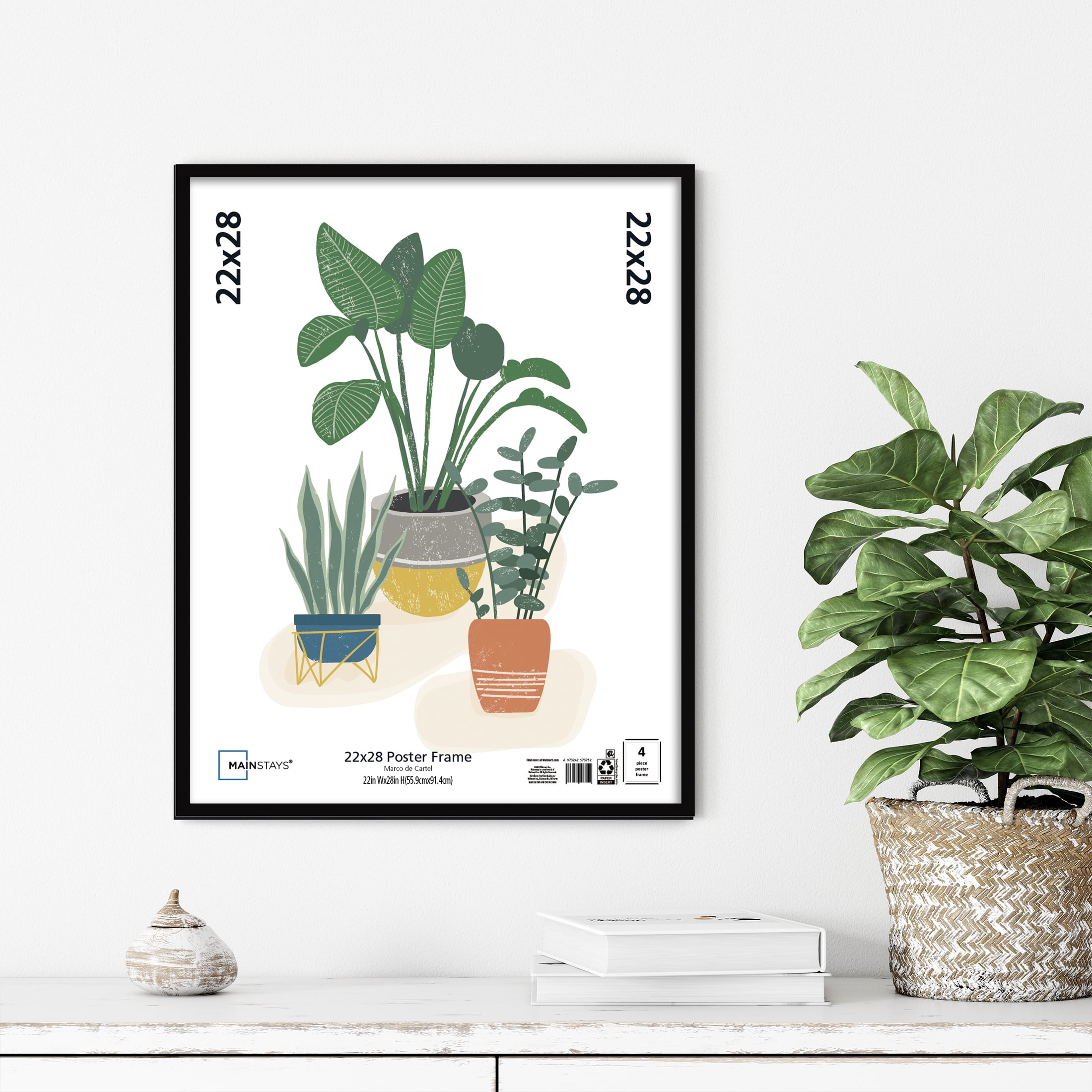 Mainstays 22x28 Black Poster Frame, Plastic, Easy-to-Use, Wall