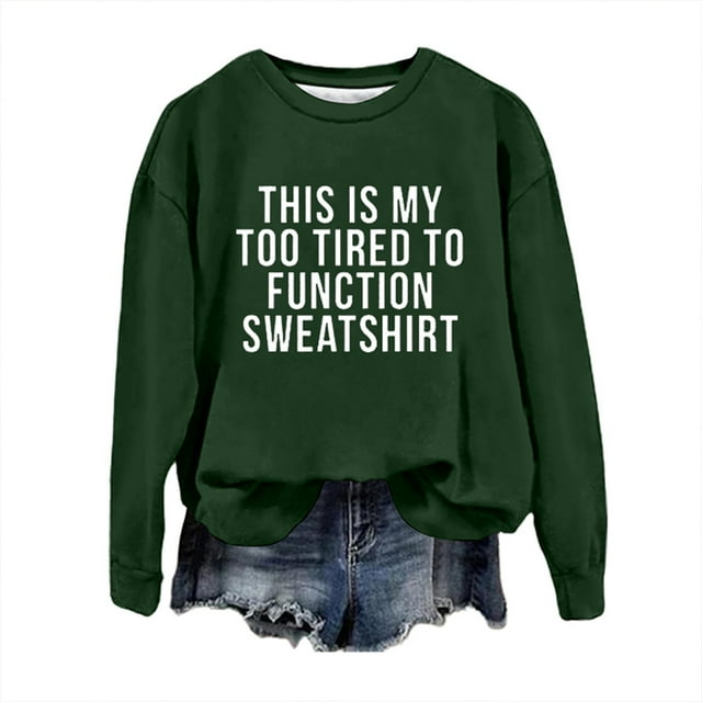 LUOGENLI Chandail pour Femmes 2025 Chandails à Col Rond pour Femmes Manches Longues à Lettres Graphique Imprimé Chandail Sans Capuche à Enfiler Hauts Blouse Chandail pour Femmes Coton Col Rond Vert Foncé Taille g