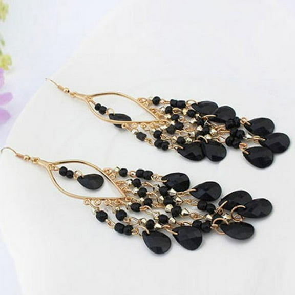YUEHAO Earrings 1Pair Women Charm Bohemian Colorful Beads Ear Drops Dangle Tassels Earrings BK Black