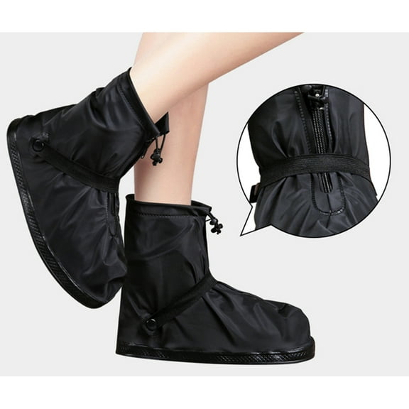 MEIBUTYUP Non- Shoe Covers with Zipper, Rain and Snow , Black Overshoes for Outdoor Use