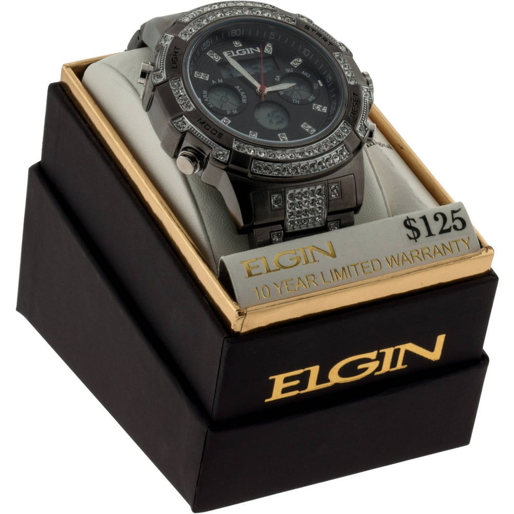 Elgin ELGIN Gunmetal Men's Anadigi Watch with Crystals