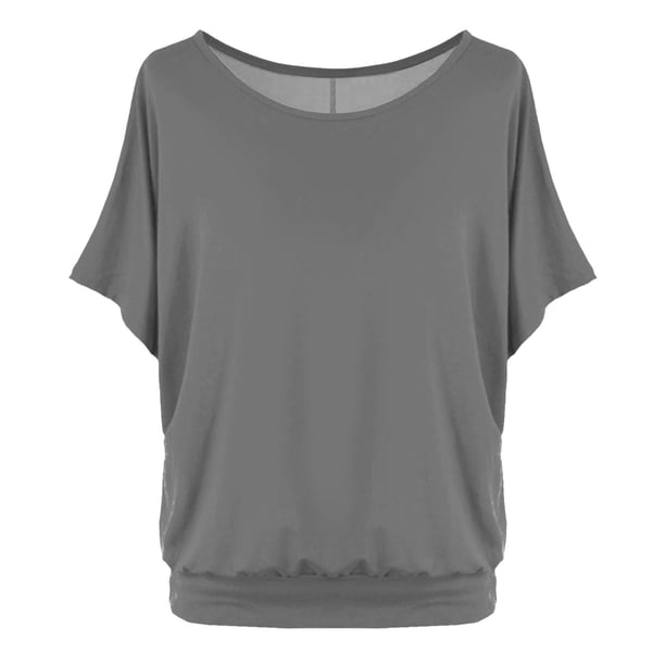 Camiseta oversize de mujer con mangas murciélago y manga corta - Poliéster, cuello redondo, liso/estampado floral, S-XXL para uso informal/de oficina