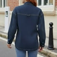 thumbnail image 6 of Jean Jackets for Women Trendy Button Up Denim Shirt Jacket Long Sleeve Split Casual Loose Fit Fashion Clothes with Pockets (L, Dark Blue), 6 of 6