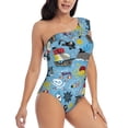 thumbnail image 5 of Balery Pirate Marine Animals One Shoulder Swimsuits for Women Ruffle Swimsuits Tummy Control One Shoulder Bathing Suits-Large, 5 of 8