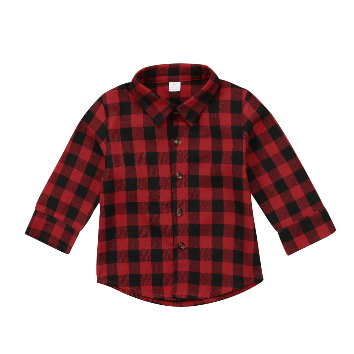 Kmbangi Baby Boys Girls Red Black Plaid Shirt Long Sleeve Letter Print Blouse Other