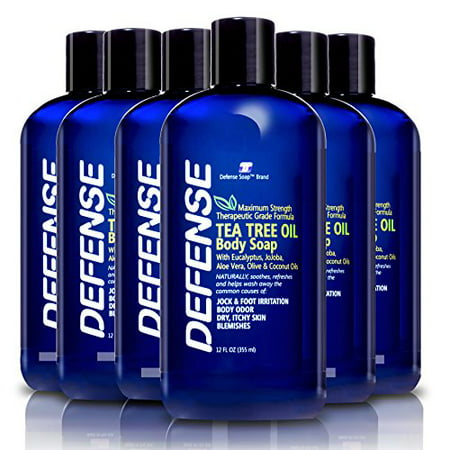 Defense Soap Body Wash Shower Gel 12 Oz (Pack of 6)| 100% Natural Tea Tree Oil and Eucalyptus Oil Helps Wash Away Ringworm, Jock Itch, Athlete's Foot, Psoriasis, Yeast, and Body (Best Shower Gel For Body Odour)