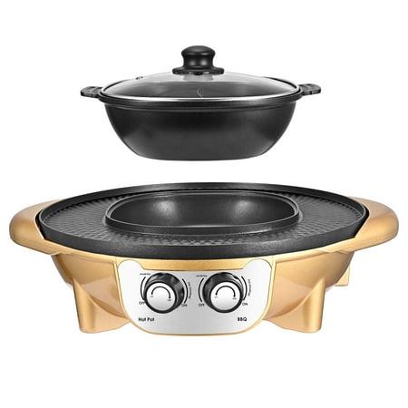 

MATHOWAL 2 in 1 Portable Electric GrillUpgraded 2200W Electric Hot BBQ Potfor Indoor Outdoor Parties Black