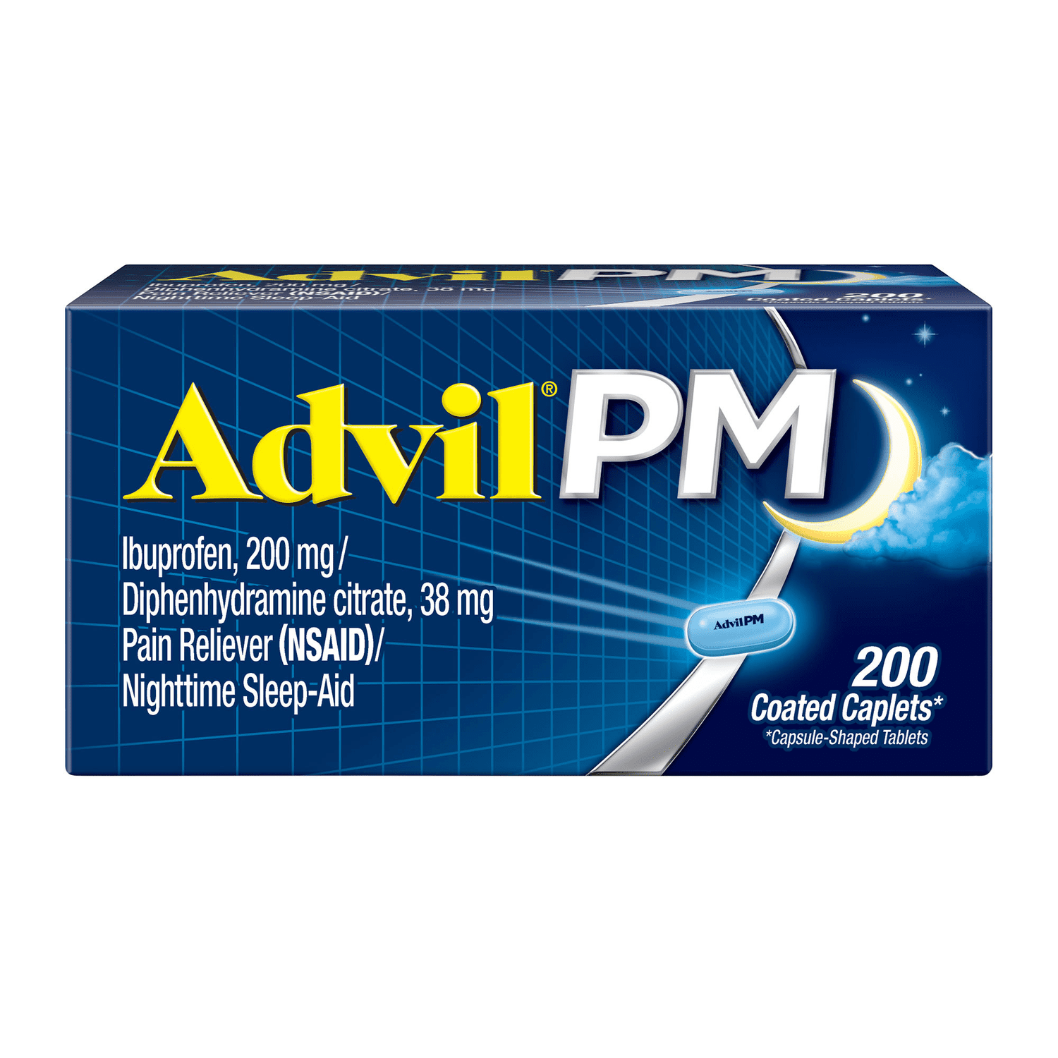 Advil PM, Pain Reliever/Nighttime Sleep Aid, 200 Caplets
