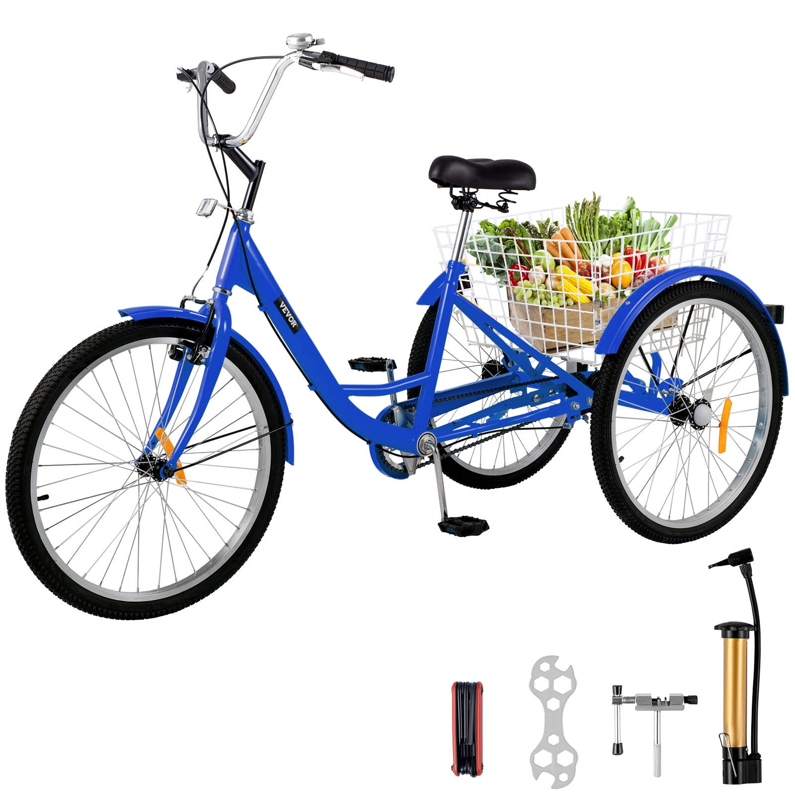 Adult Tricycle 24",1-Speed 3 Wheel Bike Seat Adjustable Trike with Bell Brake System and Basket Cruiser Bicycles Large Size for Shopping( Blue) - Walmart.com