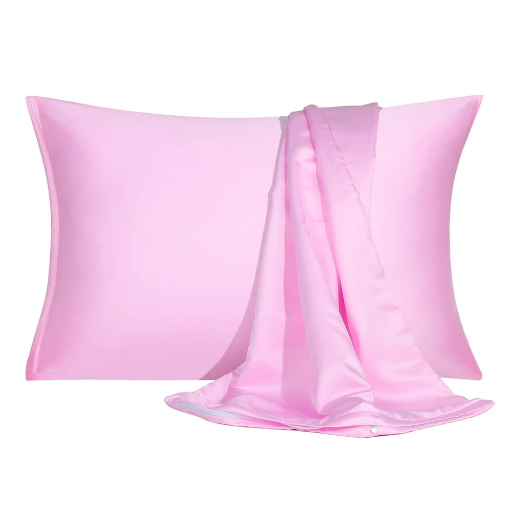 Satin Pillowcase with Zipper Standard Size Set of 2 Silky Sateen Pillow