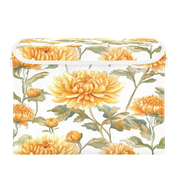 Storage Box With Lid 16.5x12.6x11.8In Foldable Stacked Household Storage Box Chrysanthemums Yellow