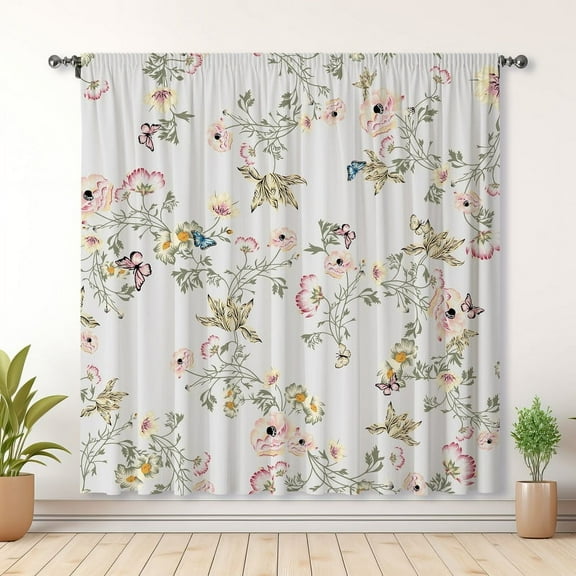 Modern Simple Curtains, Floral Print Blackout Curtains, Suitable For Room Bedroom Decoration(Rod pocket)