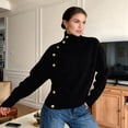 thumbnail image 6 of Women'S Long Sleeve Sweater with Gold Buttons Loose Fit Knitted Pullover Casual Tops, 6 of 7