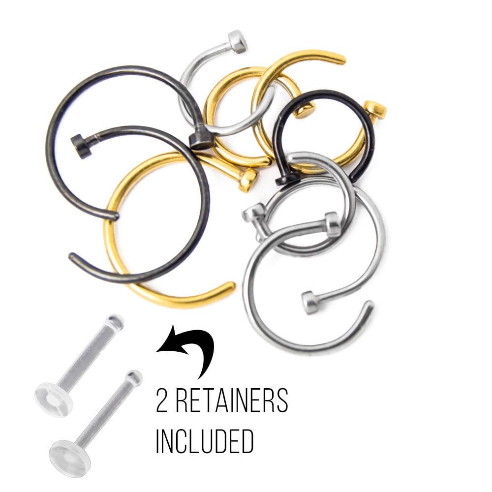 316L Surgical Steel Nose Piercing Hoop Rings Ion Plated 18g 20g LOT OF 4 COLORS