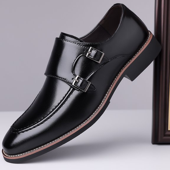 Two Buckle Monk Strap Brown Leather Formal Dress Shoes for Men