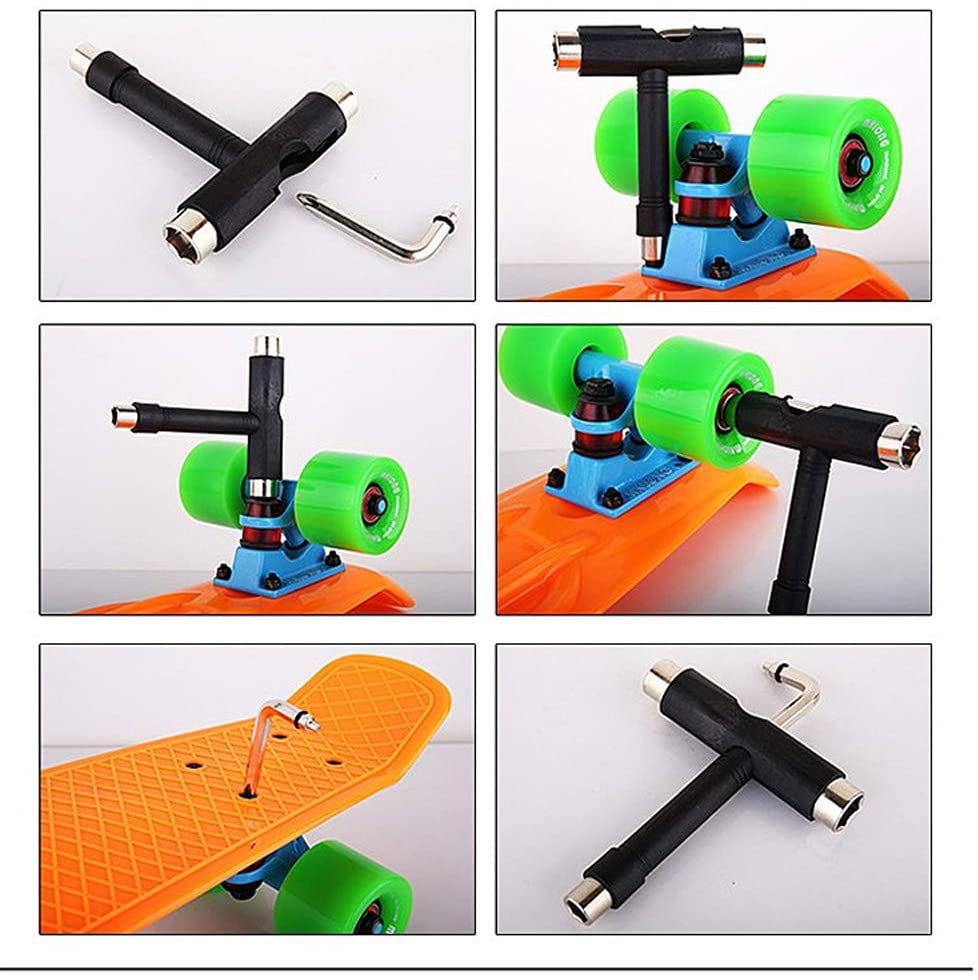 Zeato All-in-One Skate Tools Multi-Function Portable Skateboard T Tool Accessory with T-Type Allen Key and L-Type Phillips Head Wrench Screwdriver 
