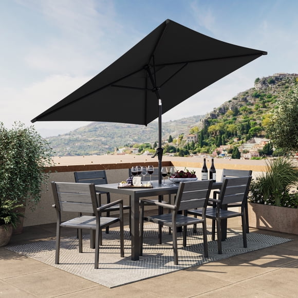 CorLiving 6.5ft x 6.5ft Square Tilting Outdoor Market Umbrella with Steel Frame and Durable Canopy, Black