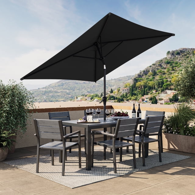 Parasol de marché carré inclinable CorLiving 1,98 m x 1,98 m avec structure en acier et toile résistante, noir