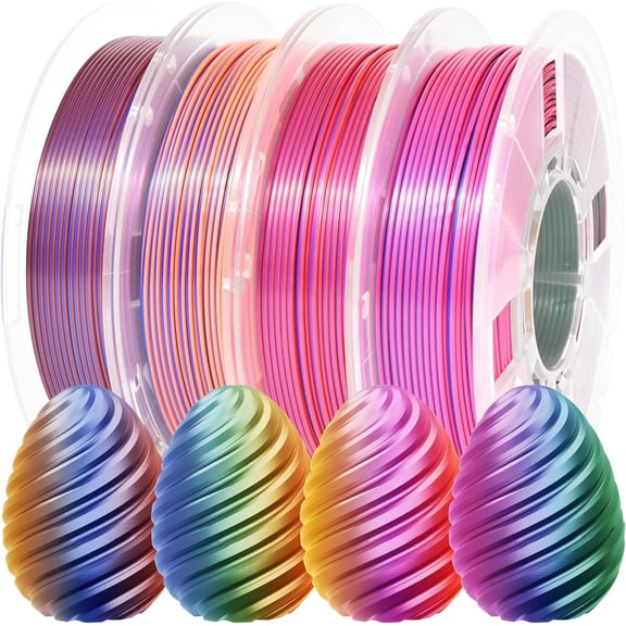 3D Tri-Colors PLA Printer Filament Bundle Triple Color Change by Angle Silk PLA Shiny 3D Printing Filament Toughness Upgraded, 1.75mm 250gX 4 Spools (2.2 lbs)