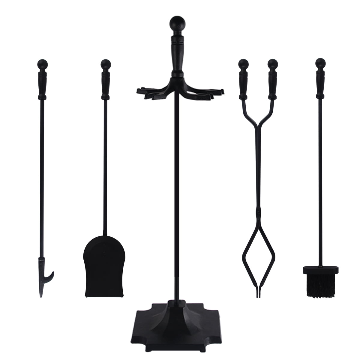 Shovel Hearth Accessories Including Tongs Stand Type 2 Fire Pits Poker & Broom，Antique Brush Chimney Poker 5 Pcs Fireplace 31 Inch Large Black Handle Wrought Iron Fire Place Tool Sets