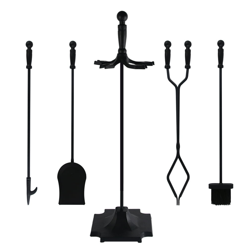 5 PCS Fireplace Tools Set Wrought Iron Fire Place Kit Accessories Wood Stove Hearth Tools Holder