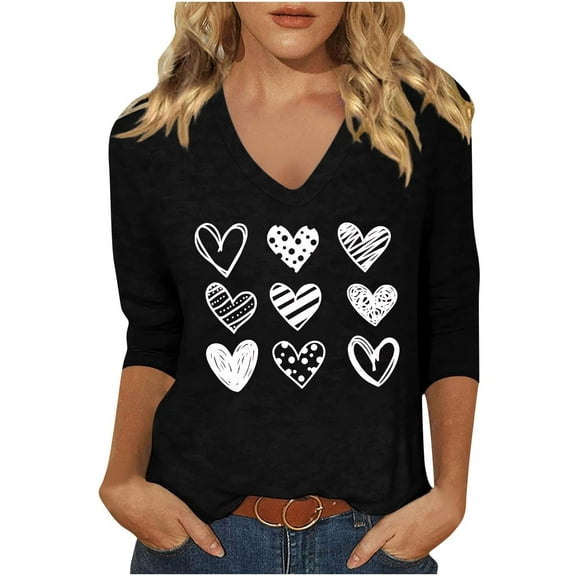 Perfectbot 3/4 Sleeve T-Shirts for Women V Neck Tunic Dressy Casual Blouses Fashion Tops Tees