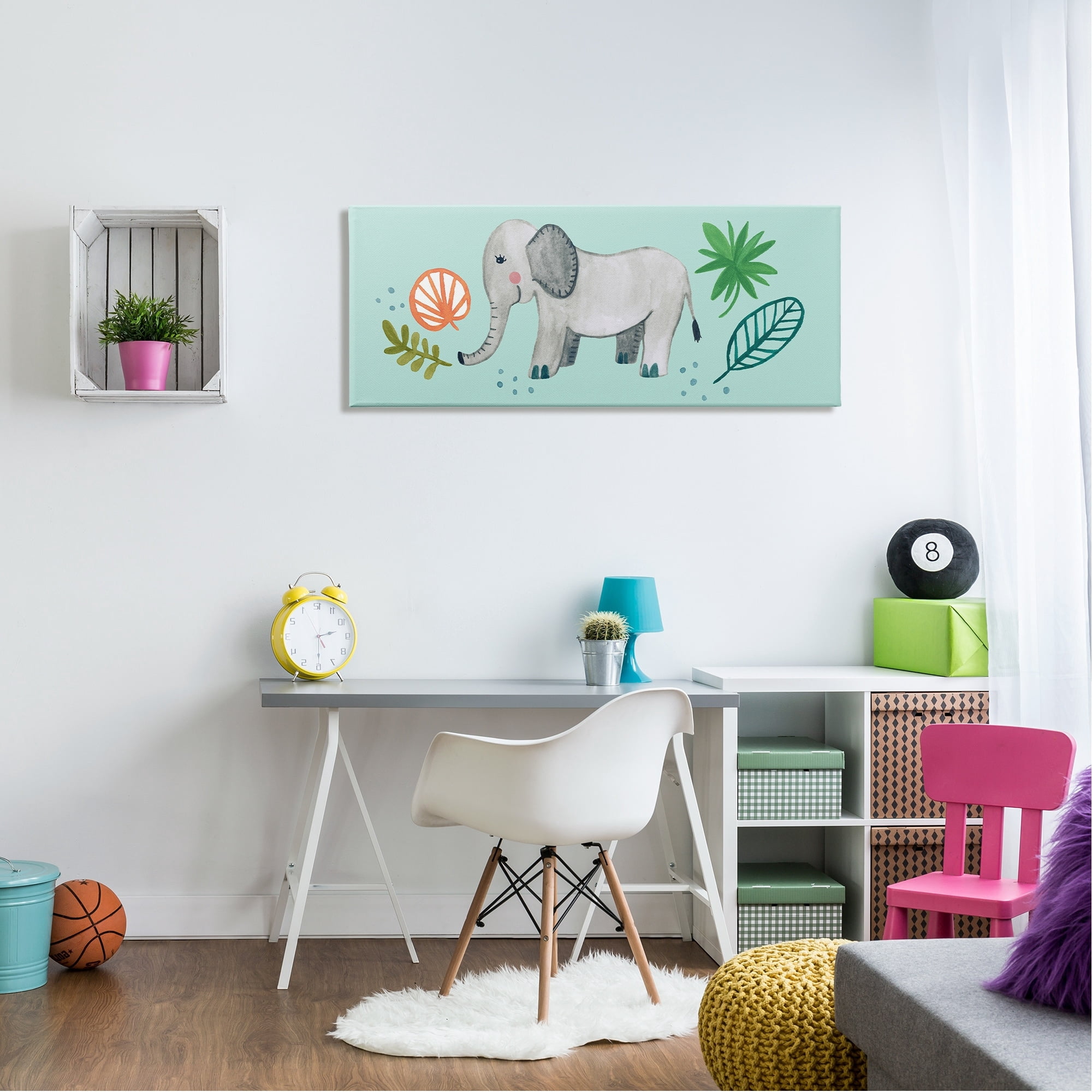 Stupell Industries Cute Whimsical Elephant Plant Botanical Illustration Paintings Gallery-Wrapped Canvas Print Wall Art, 48x20, by Heather Strianese