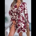 thumbnail image 4 of Vestido de Verano de Tirantes Acampanado con Cuello en V y Mangas Largas para Mujer Vino Tinto XL, 4 of 9