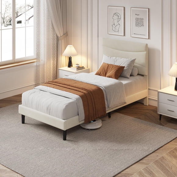 QinaQin Base de cama tapizada con cabecera, soporte resistente de tablillas de madera, fácil de armar, silenciosa y sin necesidad de box spring
