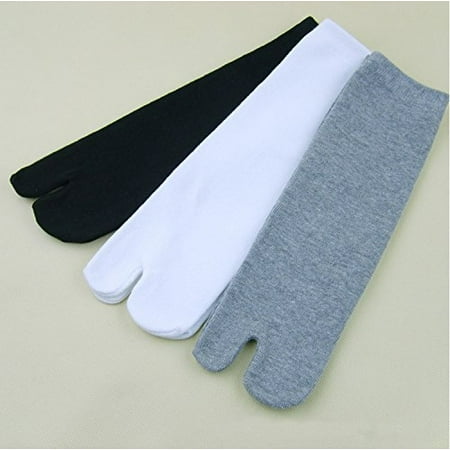 Split Toe Socks - 3 Pair Unisex Kimono Style Flip Flop Sandal Crew Socks Split Toe Tabi Socks for Adult (Black + White + Gray)