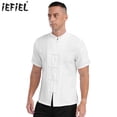 thumbnail image 2 of Chaqueta de Chef de lino y algodón para hombre y mujer, camisa de cocinero con cuello mandarín chino, uniforme de cocina y restaurante, Unisex, 2 of 5