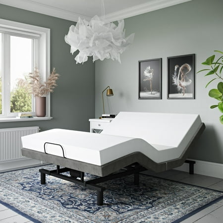 Signature Sleep Gold Power Adjustable Upholstered Bed Base/Foundation, Assembles in Minutes, Grey Linen
