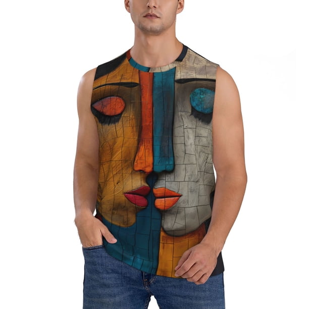 Balery Abstract Colorful Duality Camisetas sin mangas para hombre, absorbe la humedad y protege contra el mal olor.-X-Large