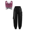 thumbnail image 2 of Aislor Kids Girls Hip Hop Dance Shiny Sequins Sleeveless Crop Tops with Chain Pocket Jogger Pants Pink 15, 2 of 6